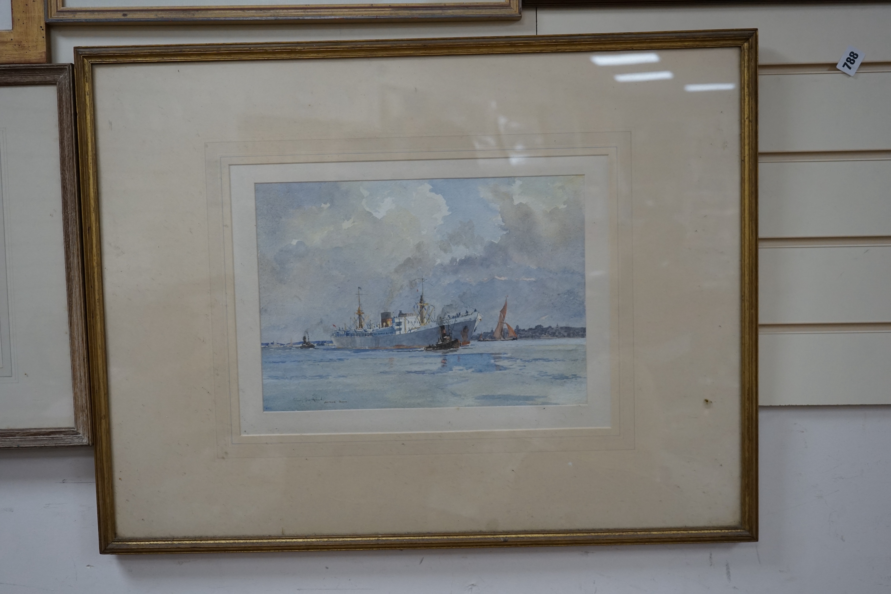 Arthur Bond (1888-1958), watercolour, Shipping scene at Gravesend, signed and inscribed, 26 x 37cm. Condition - fair